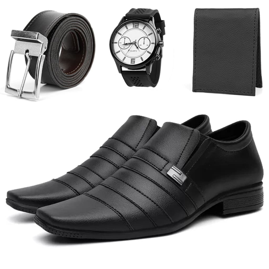 Kit Sapato Social Masculino Anti Stress Confortavel Homem Elegante Oxford + Relogio Carteira Slim e Cinto Social Promoção