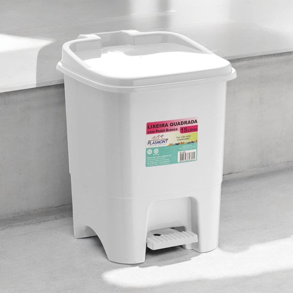 Kit 2 Lixeiras Plástica Reforçada De 15 Litros Com Pedal Cesto De Lixo Cozinha Banheiro