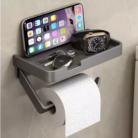 Porta Papel Higiênico Alumínio Inox Com Suporte De Celular