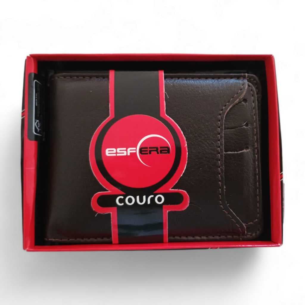 Carteira Esfera Couro Masculina Couro Legítimo Com Porta Cartão E Porta Moeda Couro Premium
