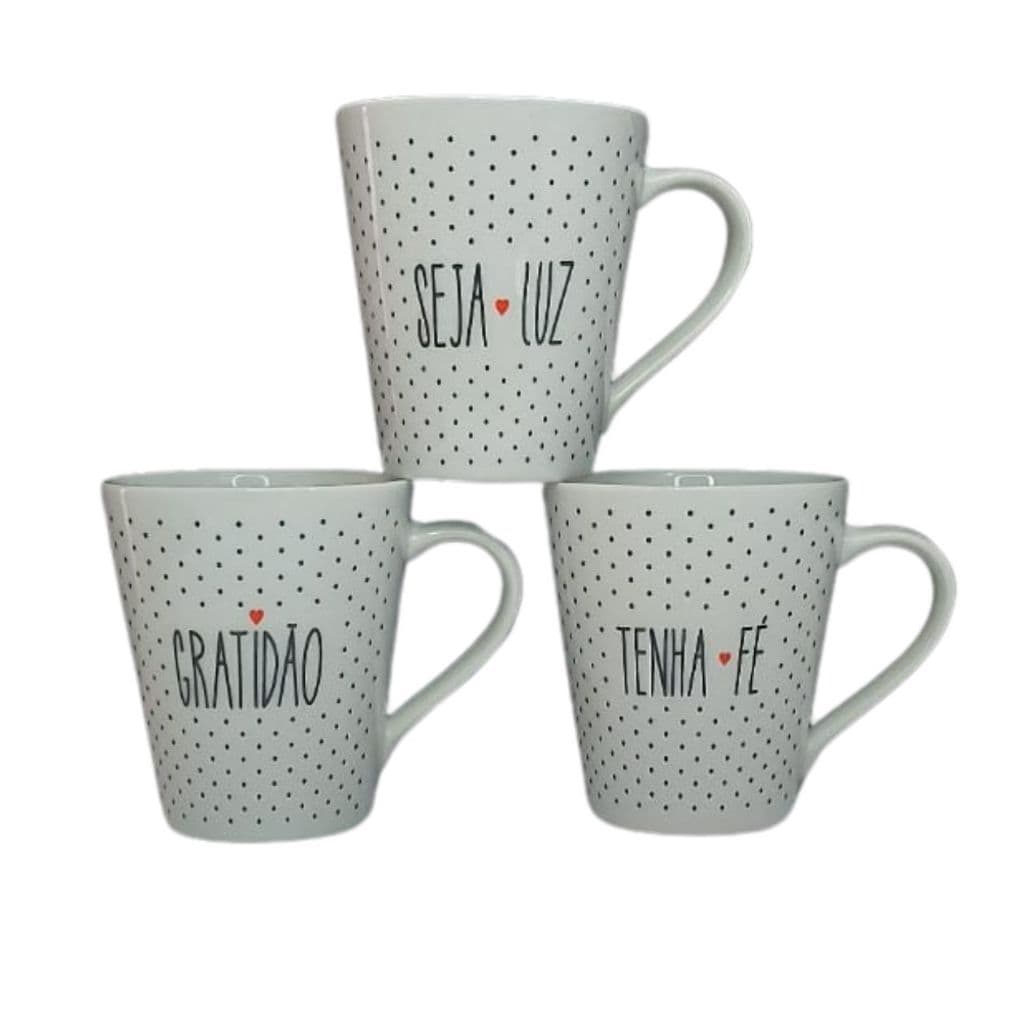Kit Caneca Frase Xícara Café Amor Gratidão Familia Porcelana
