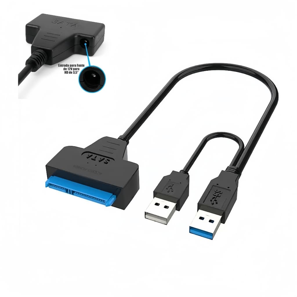 Cabo Adaptador Usb Dual 3.0 Sata Disco Rígido 2.5 E 3.5 Hd E Ssd