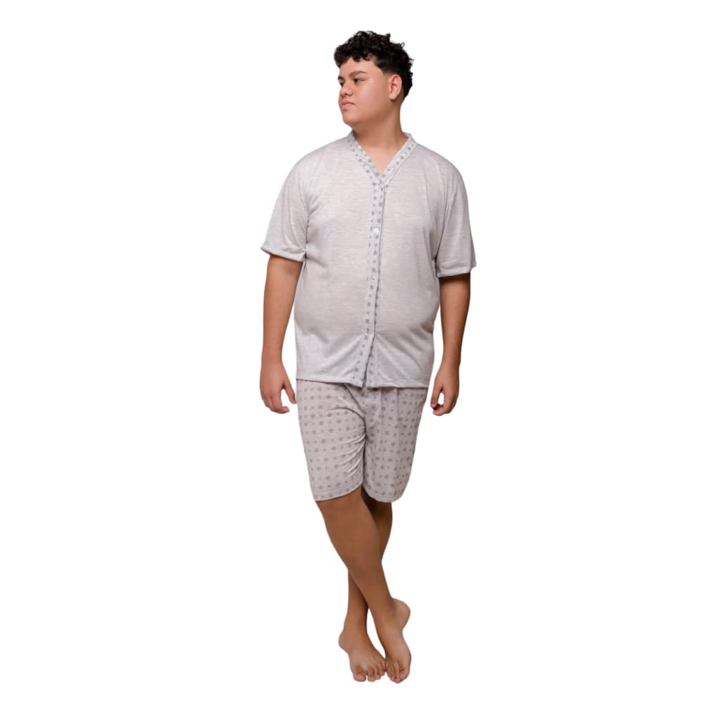 Pijama Americano Masculino de Botão Adulto Verão Plus Size