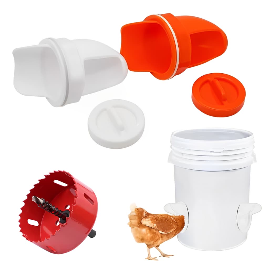 Kit com 3 Bicos + Serra Copo para Comedouro e Tratador de Ração para Galinhas e Aves