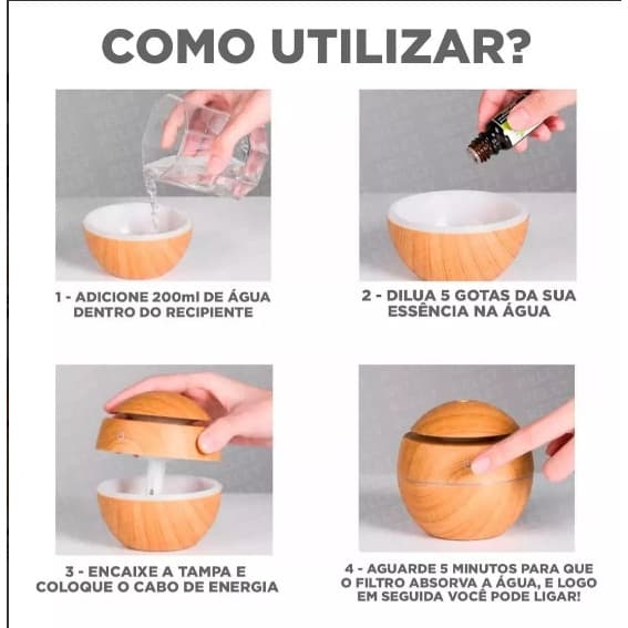 Umidificador Aromatizador Difusor Ultrassônico Luzes ambiente