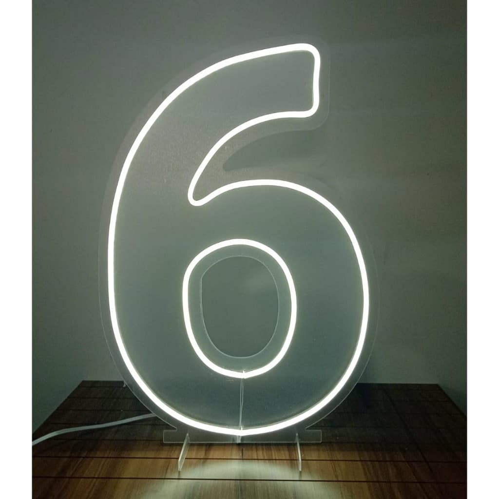 Painel Led Neon Número Seis 6 - 50cm altura em acrilíco