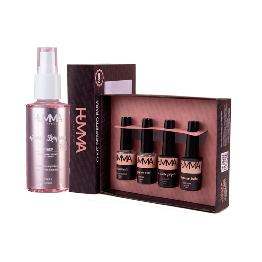 Gel Base Humma + Desidratador + Primer + Top Coat - Kit Blindagem