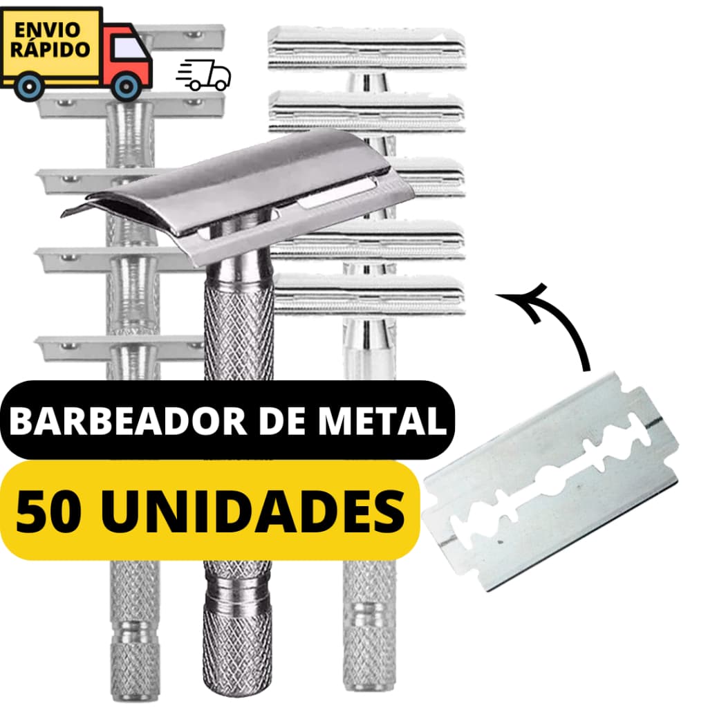 Kit 50 Aparelho De Barbear De Metal Durável E Acompanha 50 Lâminas de Barbear Para Rosto E Corpo