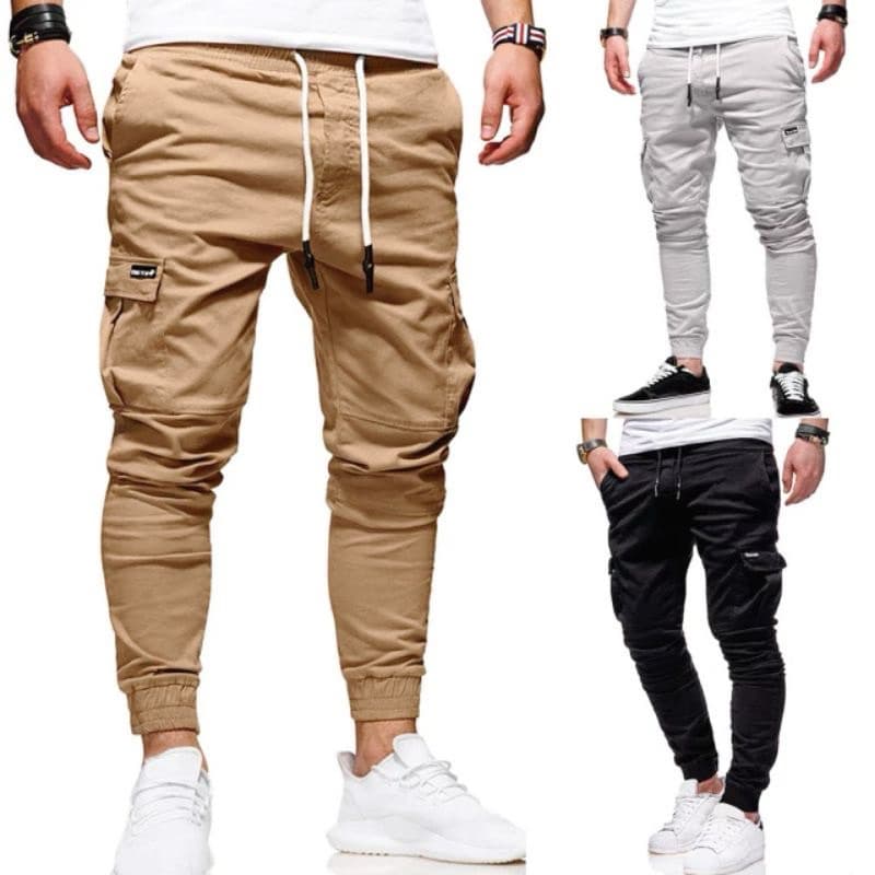 Calça Jogger Cargo Masculina com Elástico Sarja e Bolso Lateral
