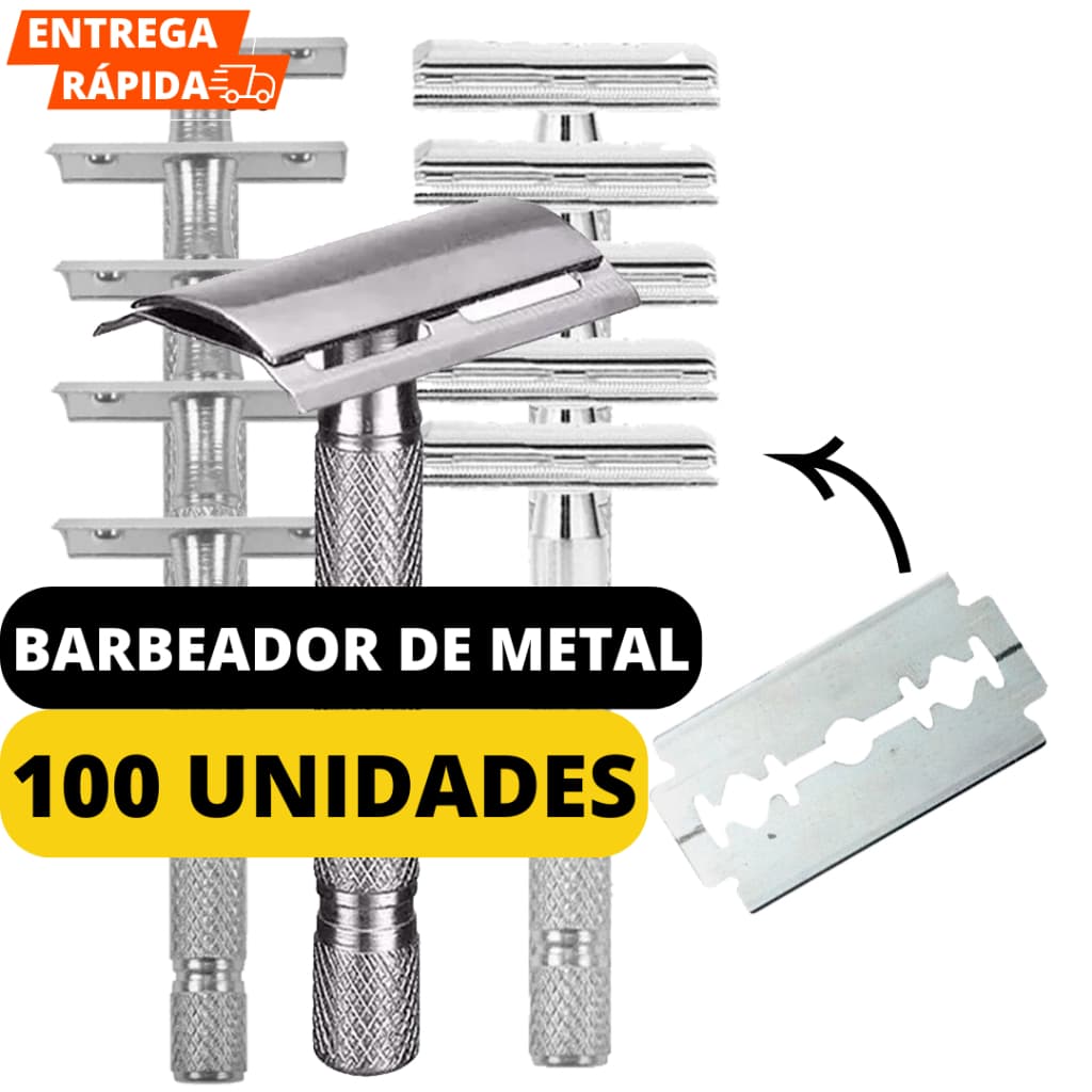 Kit 100 Aparelho De Barbear De Metal Durável E Acompanha 100 Lâminas de Barbear Para Rosto E Corpo