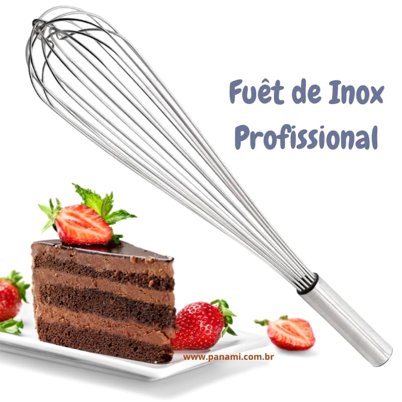Fue Batedor de Claras Ovos Massas Molho Aço Inox 39cm - Bate Bolo Foet Fue - Profissional Inox - PANAMI