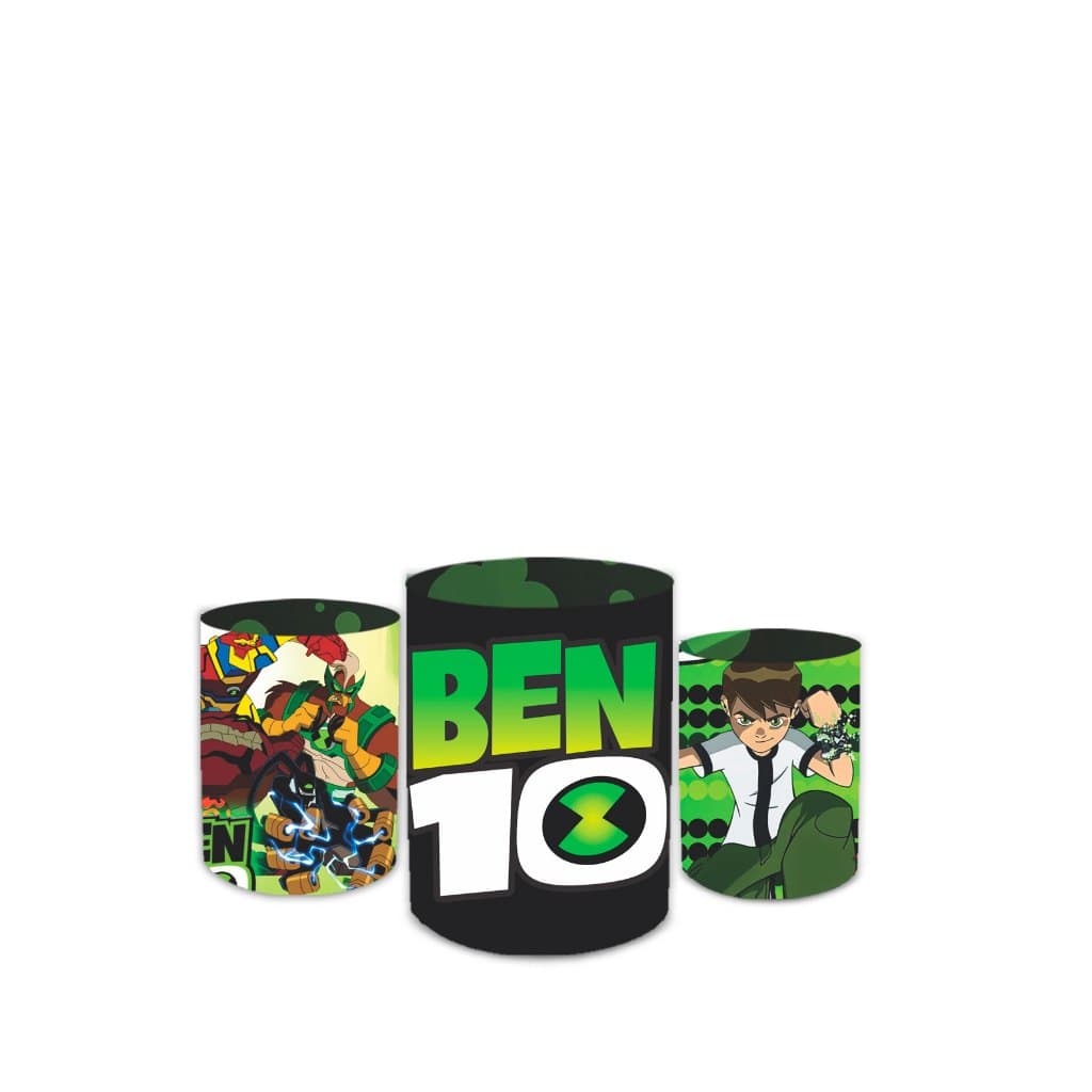 Trio Capas de Cilindros Sublimados Decorativo Tema Ben 10 Força Alien Decoração Menino