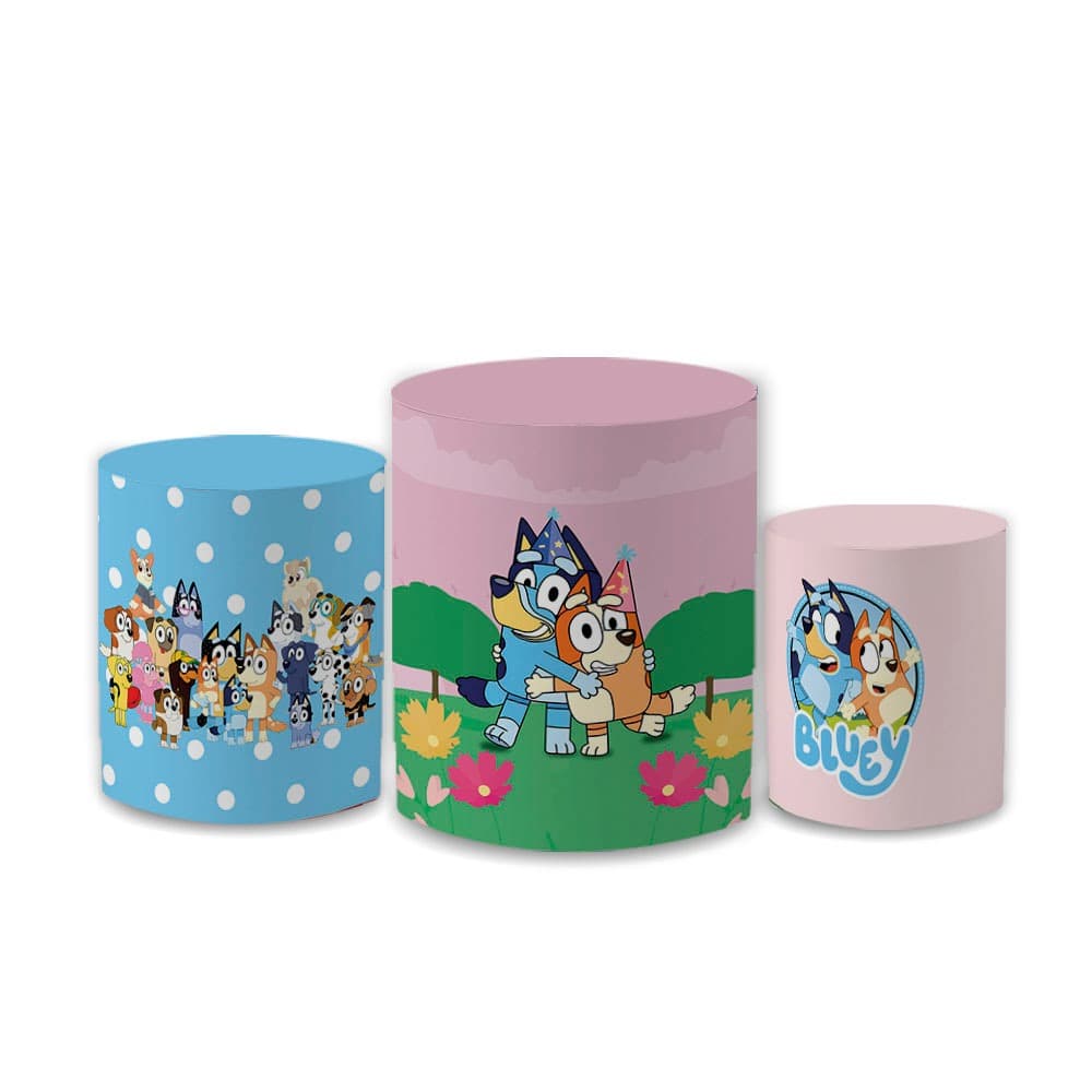 Trio Capas de Cilindros Sublimados Decorativo Tema Bluy Desenho Infantil
