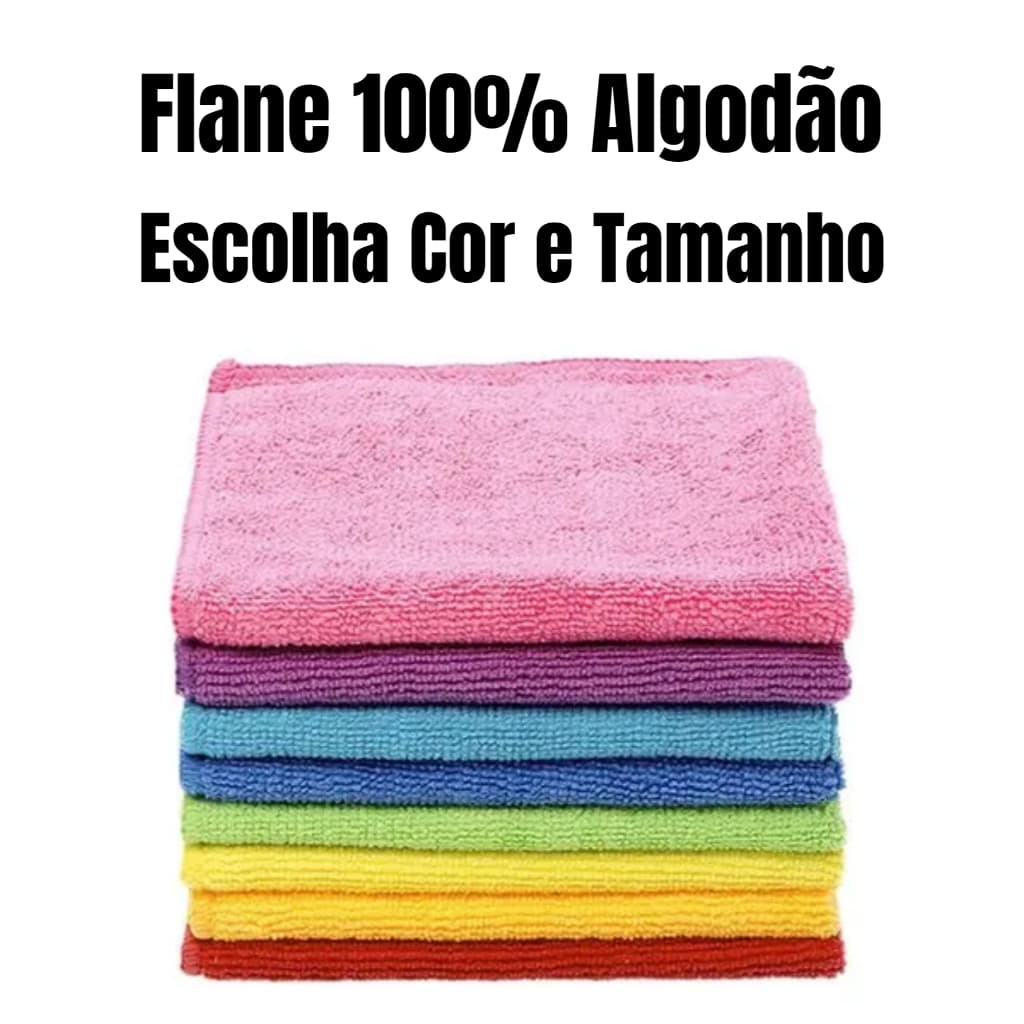 Kit 6un Flanela Pano Microfibra Limpeza Geral e Polimento de Carros100% Algodão  P M ou G
