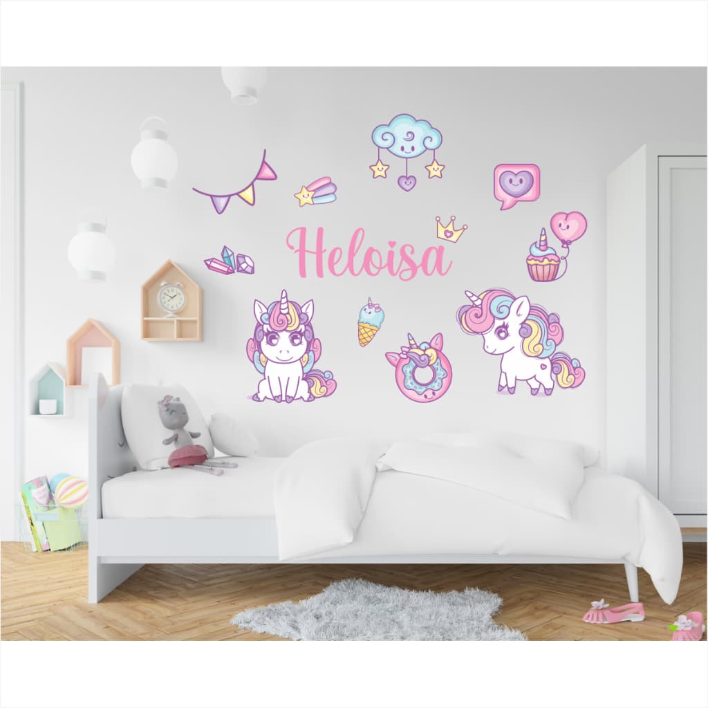 Adesivo Parede Unicornio Menina Arco Iris Fofo Quarto Menina Decoração Baby