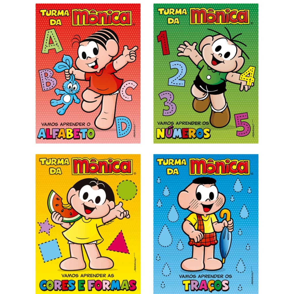 Livros de Alfabetização Infantil da Turma Da Mônica: Primeiros Traços, Alfabeto Números Cores