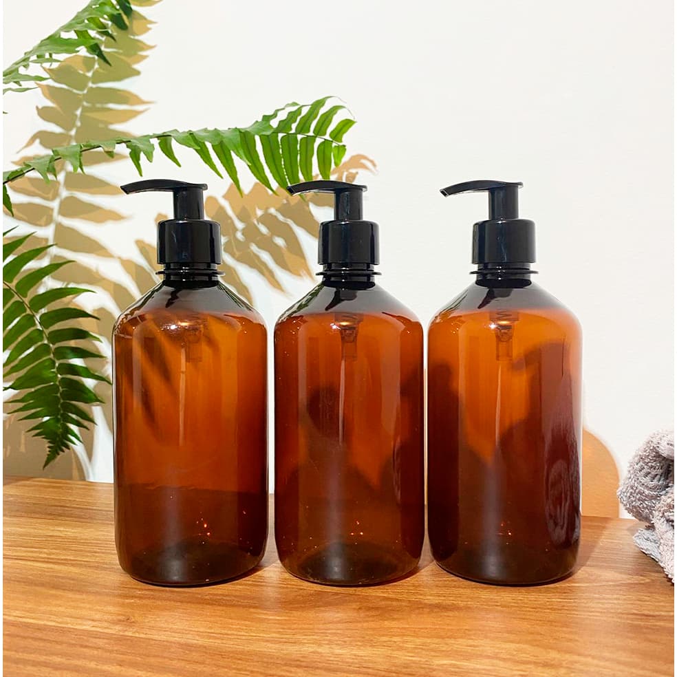 Kit 5 Frascos com Válvula Pump Shampoo Sabonete, Detergente (VARIOS TAMANHOS) Pharma Âmbar
