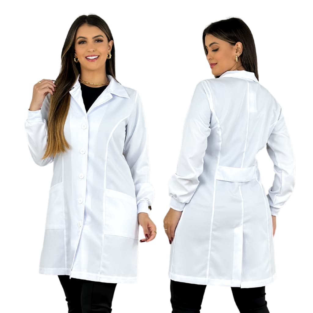 Jaleco Acinturado Gabardine Feminino Com Punho e Botão