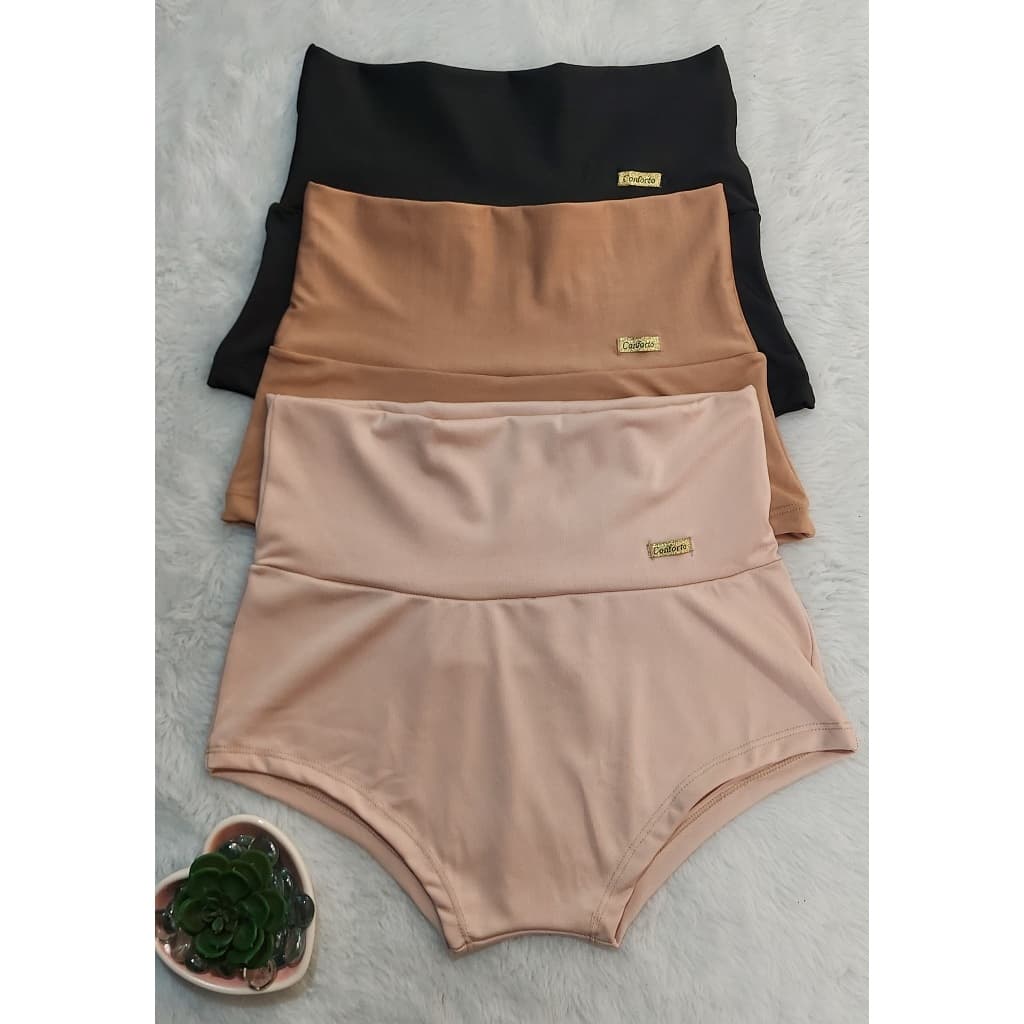 Kit com 2 ou 3 Short Modelador Plus size Cinta Box Suplex Conforto Cintura Alta Compressão Pós Parto