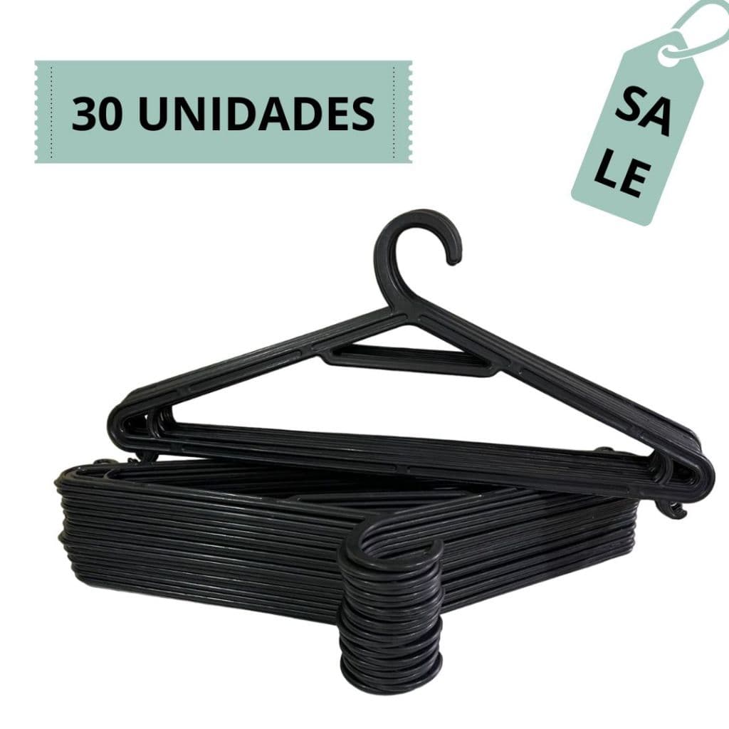 Kit 30 Cabides Organizador de Roupas Adulto Preto G002