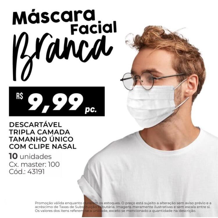 MÁSCARA DESCARTÁVEL TRIPLA CAMADA COM 10 UNIDADES KIT PROMOÇÃO