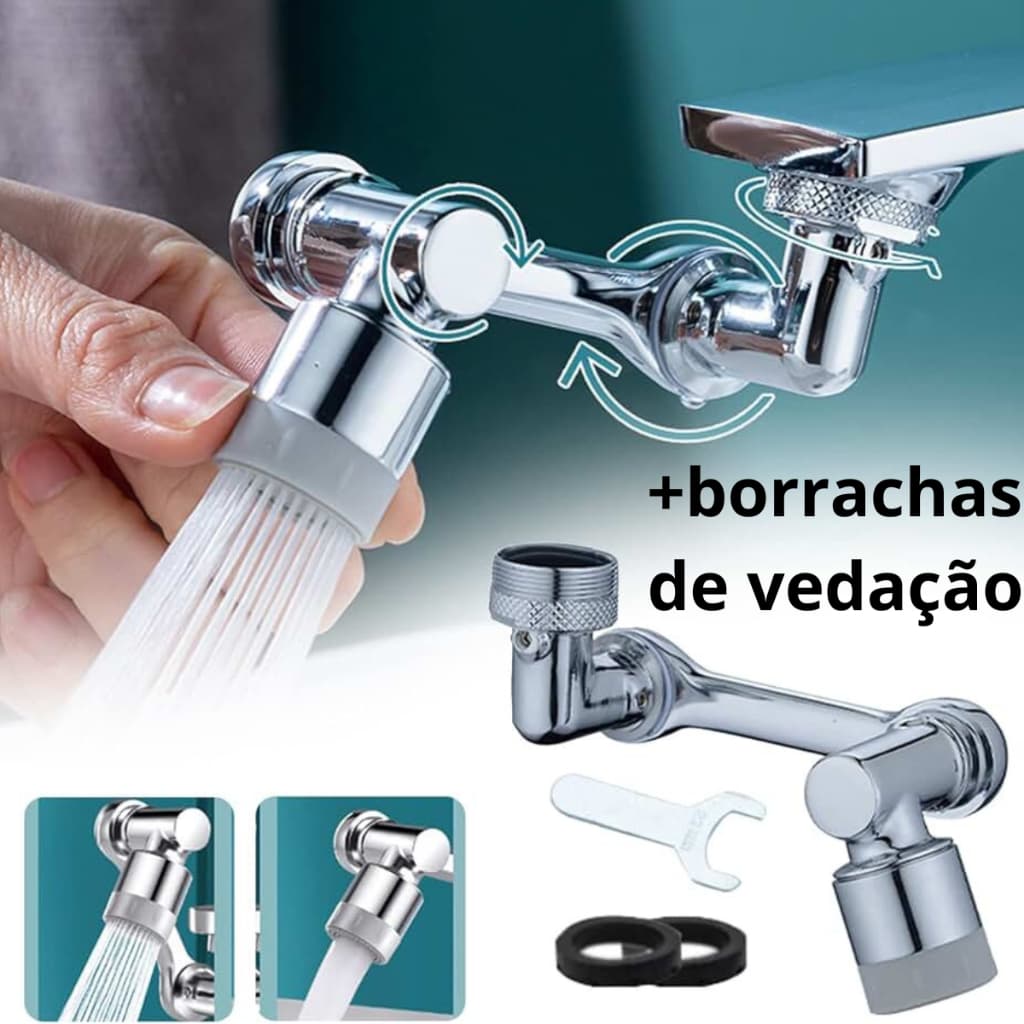 Extensor Duplo de Pia Torneira Para Banheiro Cozinha Lavatório Giratório Aço + Borrachas de Vedação