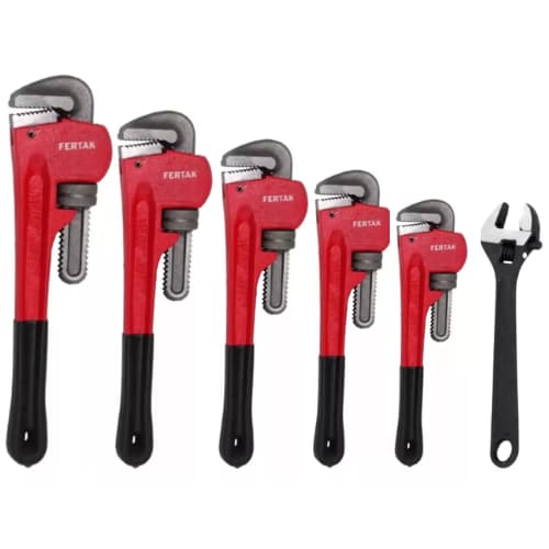 Kit Jogo 6 Peças Chave De Grifo Cano 24 18 14 12 10 E Chave Inglesa 10 - Profissional