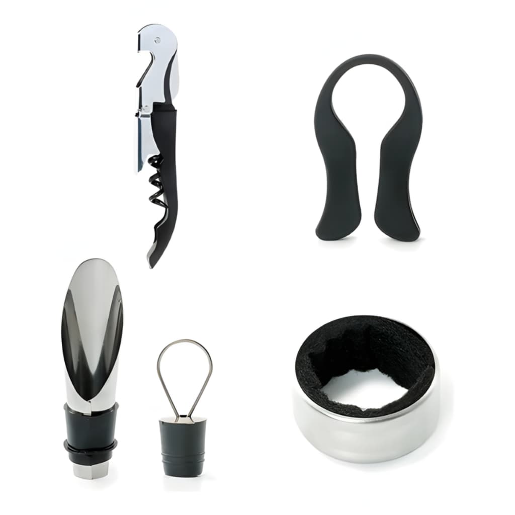 Kit Abridor Saca Rolhas De Vinho e Garrafas Com 5 Peças Inox