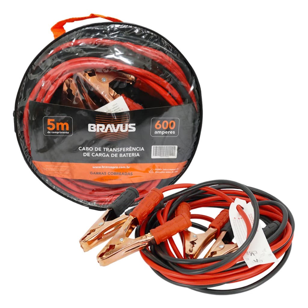 Cabo Chupeta Bateria 5 Metros 600a Para Carro Caminhão Moto Com Bolsa Premium Transferencia Cargas