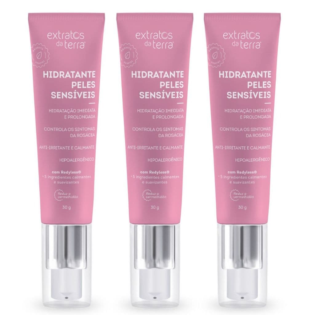 Kit 3 un Hidratante Facial Pele Seca Sensível Calmante Rosácea B12 Extratos da Terra