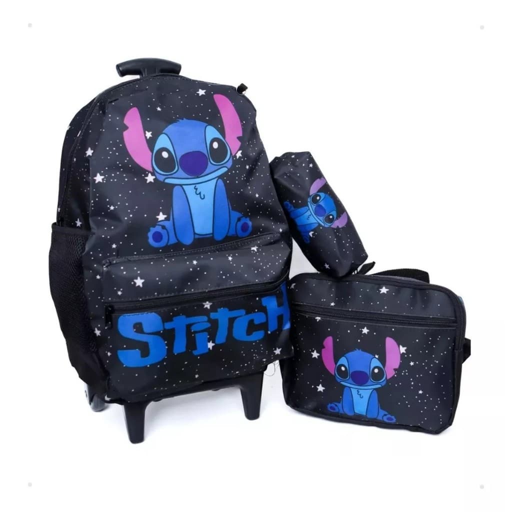 Mochila Lilo Stitch rodinha Lancheira Térmica e Estojo