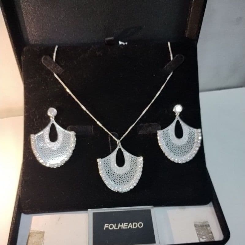 corrente e Brincos conjuntos Plata Folheado de Mulher