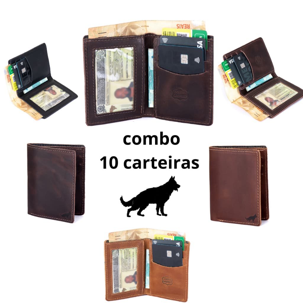 Carteira Masculina Porta Cartão De Couro Legitimo Pequena  Com 10 unidades