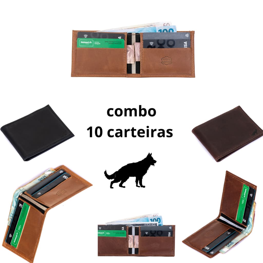 Carteira Masculina Slim Couro 100% Legitimo Com 10 Unidades