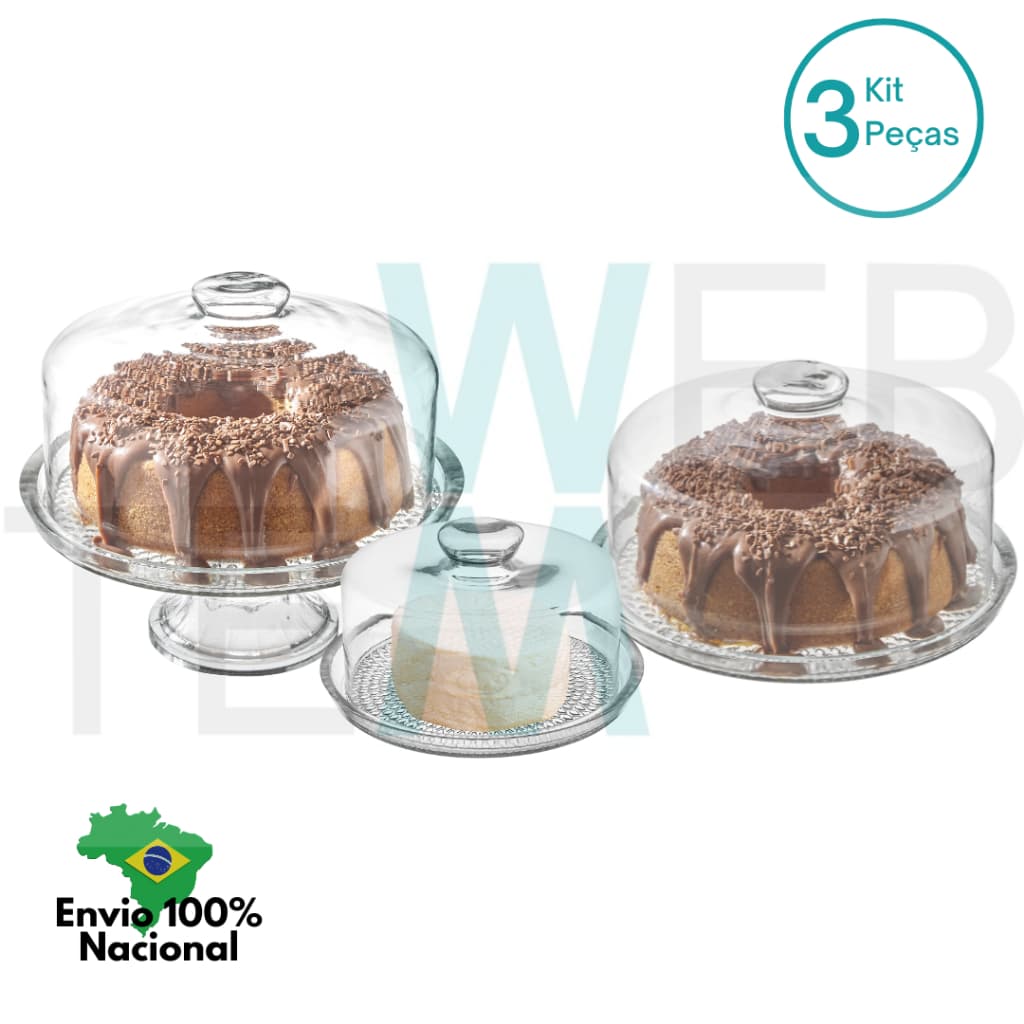 Conjunto 2 Boleiras com e sem Pé Prato 28cm para Bolo e Queijeira Porta Queijos de Vidro Vitazza para Mesa Posta, Praticidade e Estilo Sustentável na Organização e Decoração
