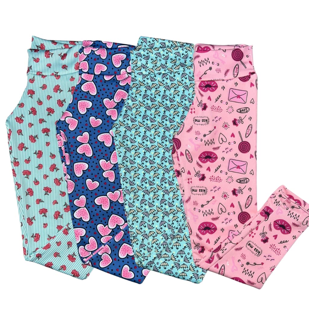 Kit Com 4 Leggings Infantil Suplex Estampas Variadas