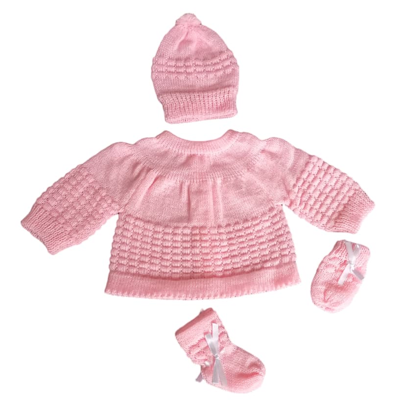 Kit 4 Peças Bebê Rn Casaco Touca Luva E Sapatinho Azul-claro 0-1 M