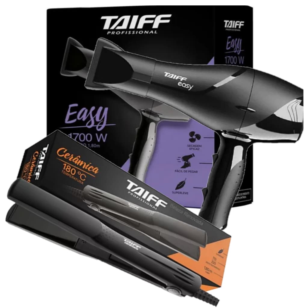 Kit Taiff Secador Easy 1700W e Prancha Taiff Cerâmica 180ºC