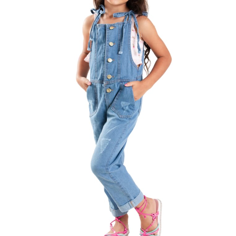 Macacão Jardineira Com Calça Jeans Infantil Juvenil Feminino Menina 4 ao 16 Anos