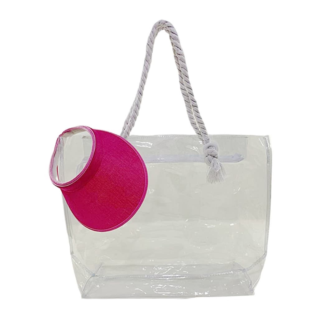 Kit Bolsa Transparente e Viseira Praia Casual Mercado Verão Resistente Reforçada