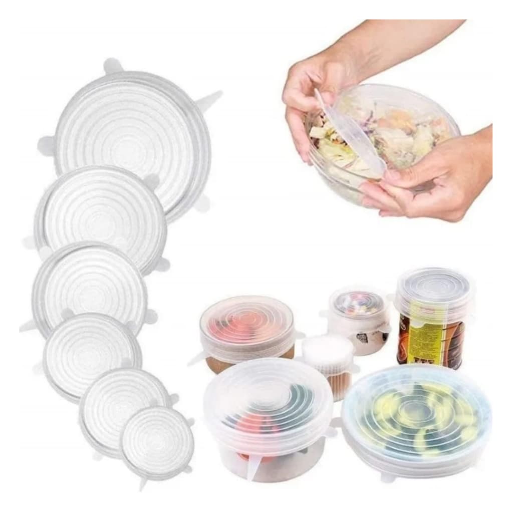 Kit com 6 Tampas Flexíveis de Silicone para Panelas e Potes
