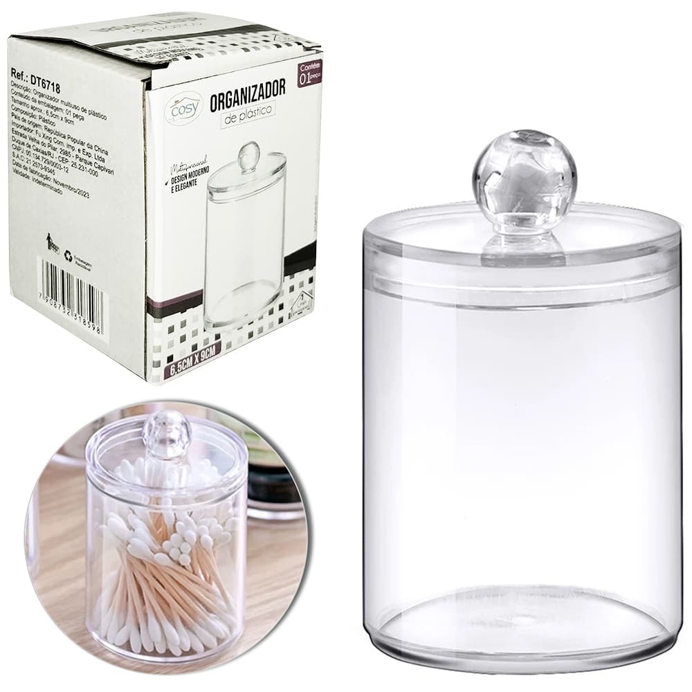Porta Cotonetes e Algodão 10,5cm Organizador com Tampa -  Multiuso Universal Prático - Produto Premium - Envio Imediato.