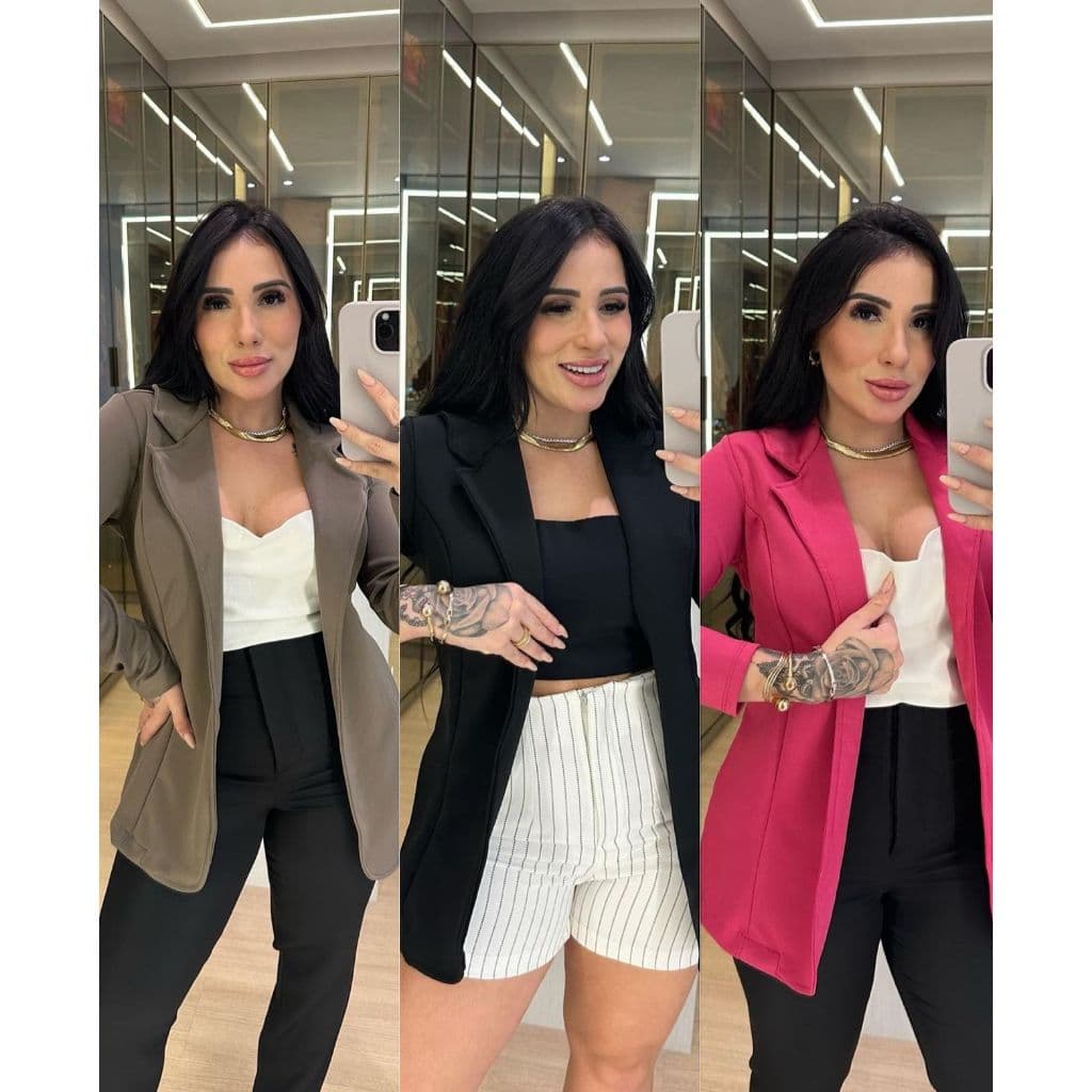 Blazer Feminino Casaquinho Alfaiataria Casaco Social sem Botão Lindo Super Envio