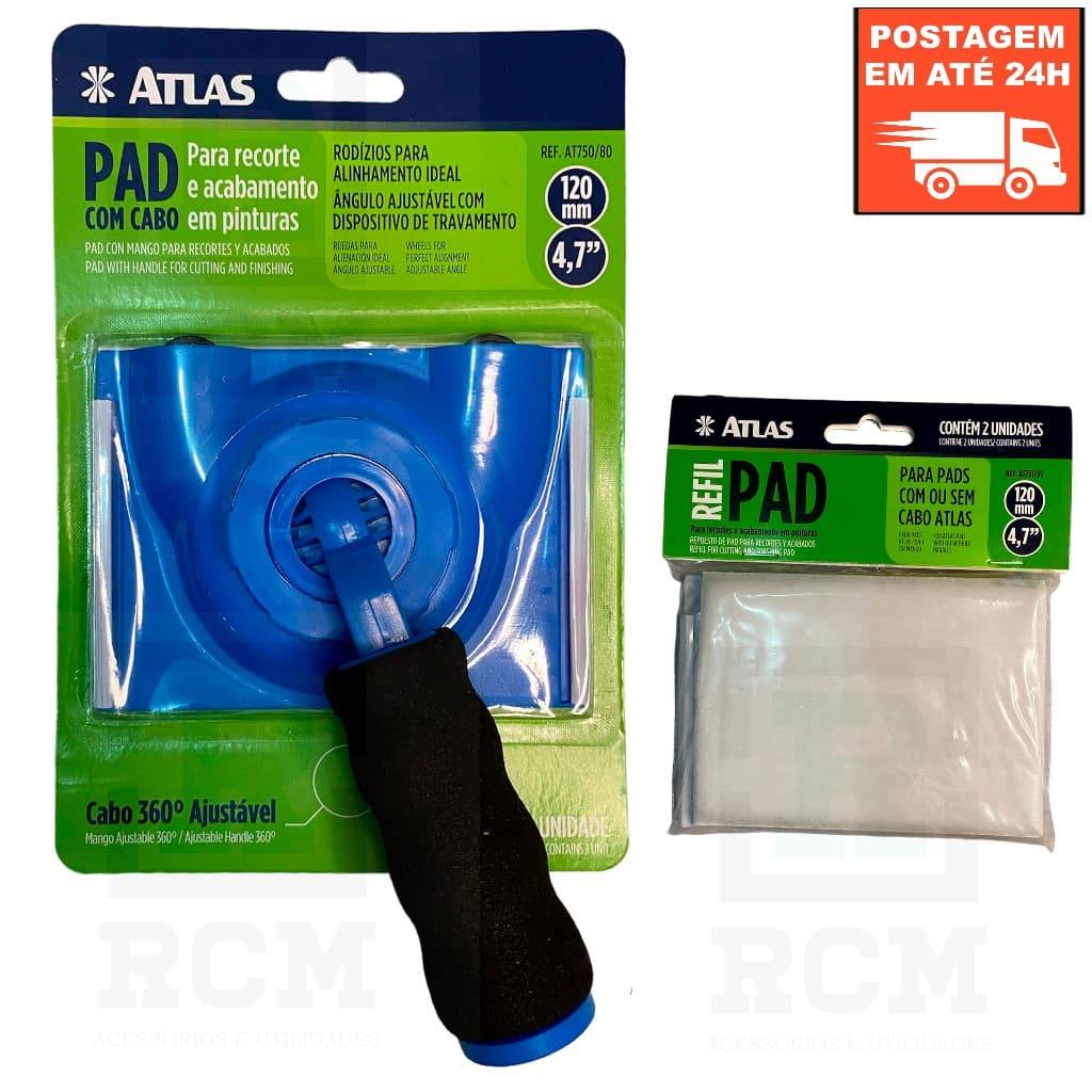 Kit Pad Para Pintura Com Cabo Ajustavel + Refil Atlas - Pad/Rolo