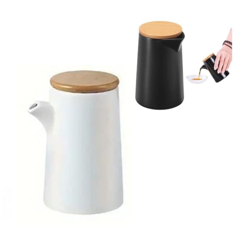 Galheteiro Azeiteiro Vinagreiro Ceramica Tampa Bambu