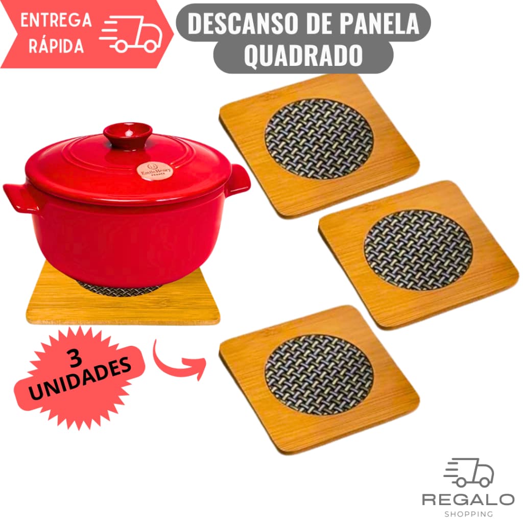 Kit 3 Descanso de Panela Quadrado para Cozinha Porta Panela Suporte Protetor Mesa Malha Metalizada
