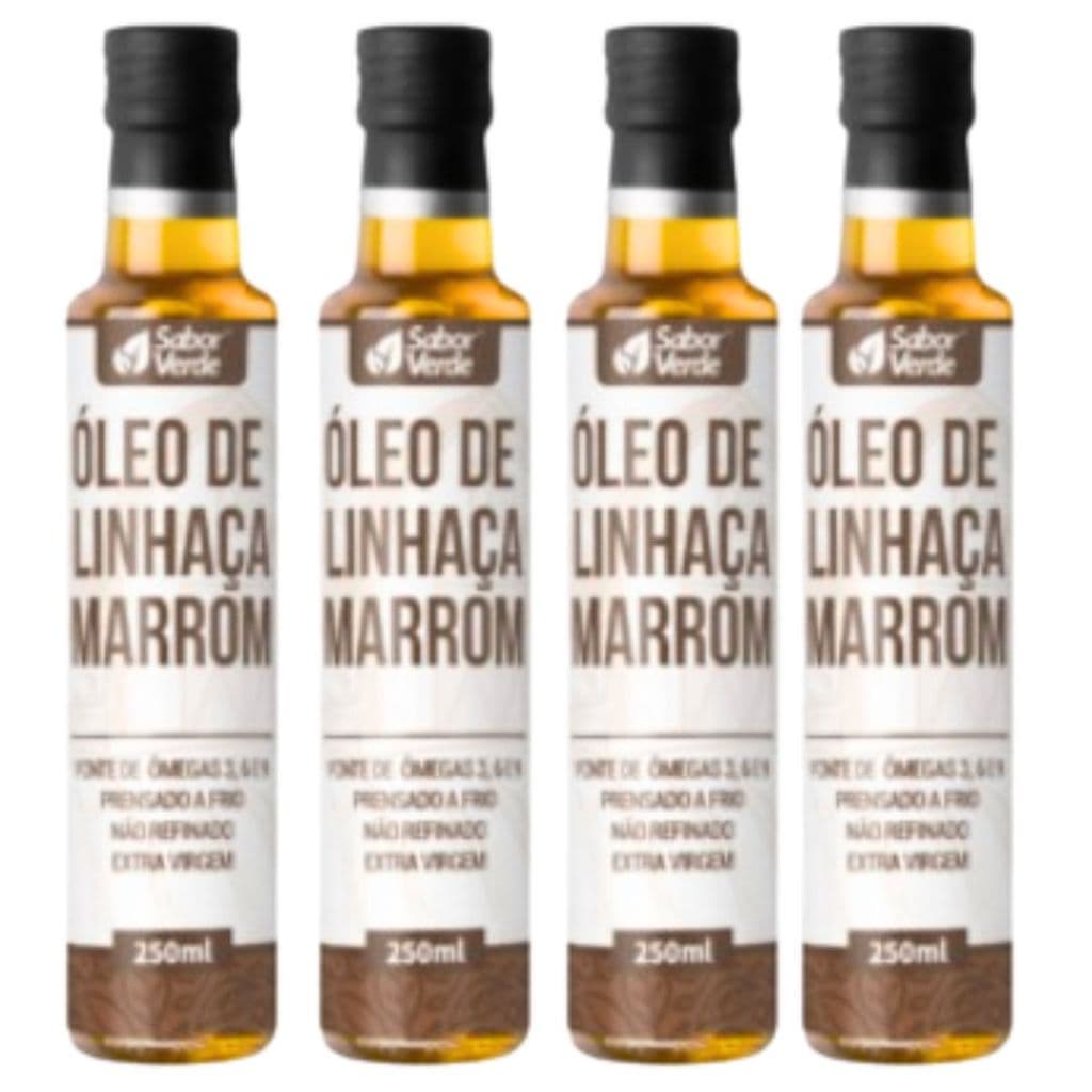 Óleo de Linhaça  Marrom SABOR VERDE  Prensado a frio 4 vidros de  250ml