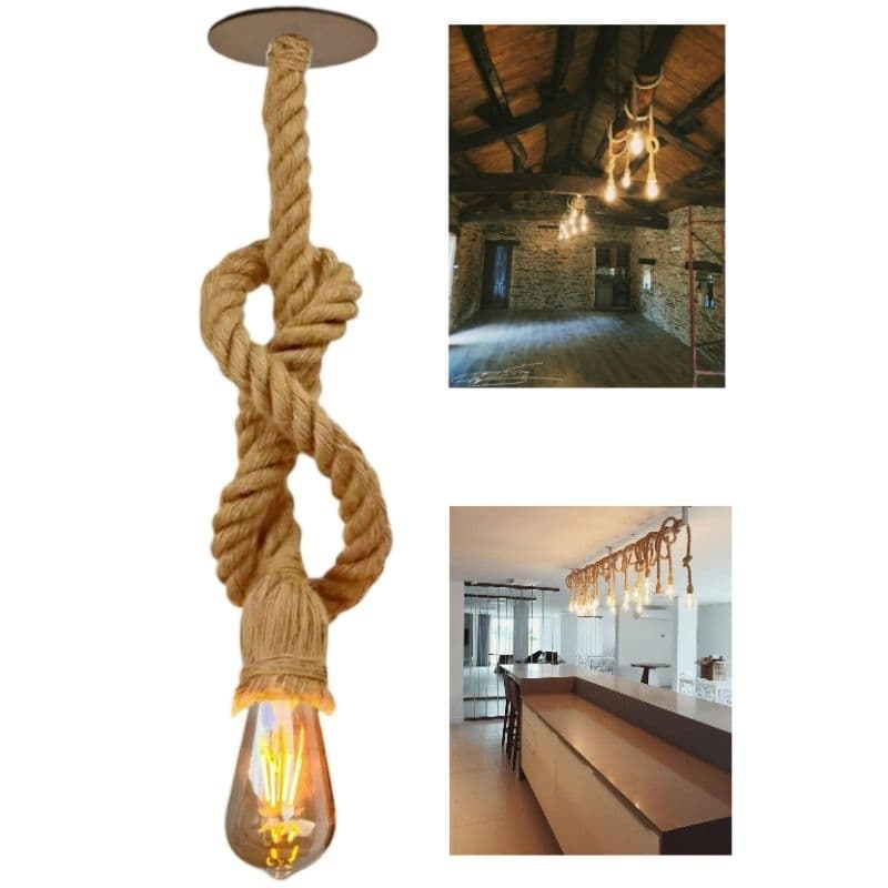 luminária Pendente de Teto rustica Corda Sisal 2m Bivolt Retrô Vintage