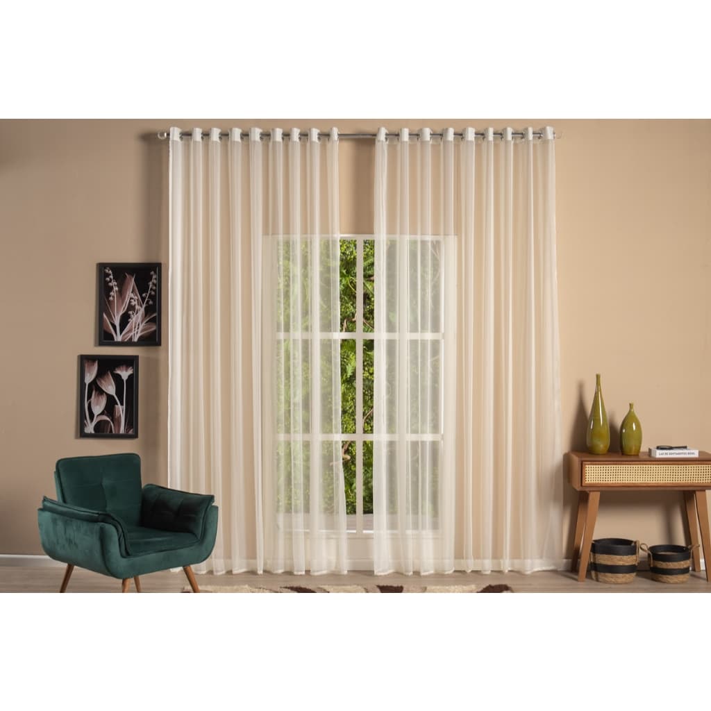 Cortina Voal Para Sala 18x2.70 voal Transparente Com Ilhos Cromados Para Varão Simples