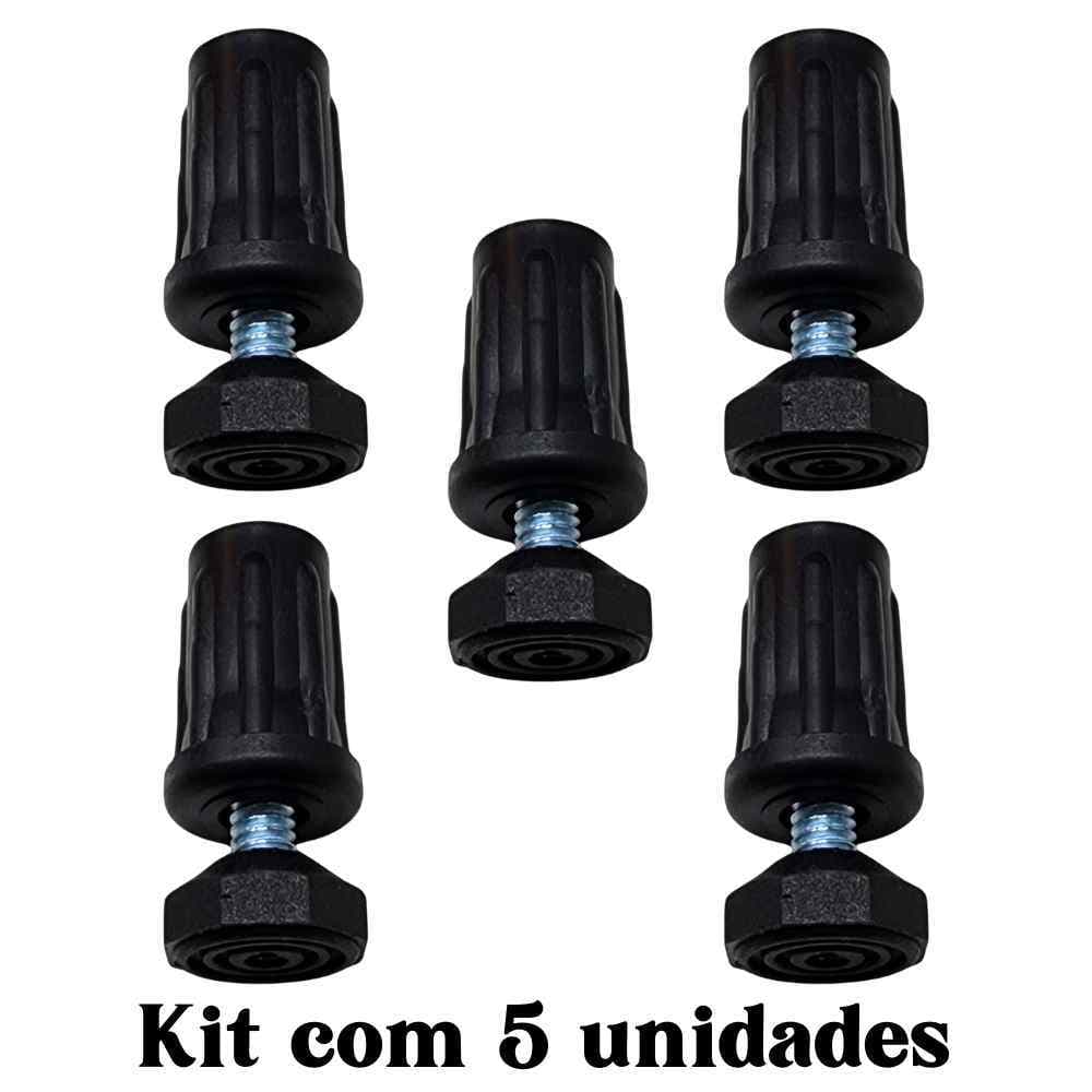 Bucha Rosca para Tubo 3/4 e Pé Nivelador Rosca 1/4 – Kit com 5 Unidades